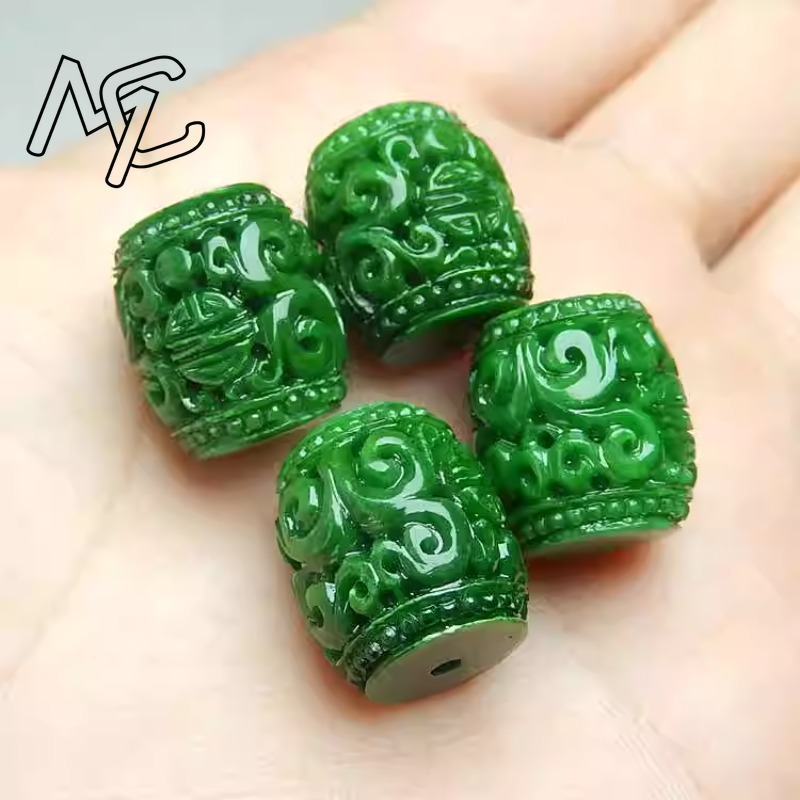 Women'S Fashion Jewellery - 5 Stück natürliche grüne Jade-Schnitzperlen, DIY-Armband,