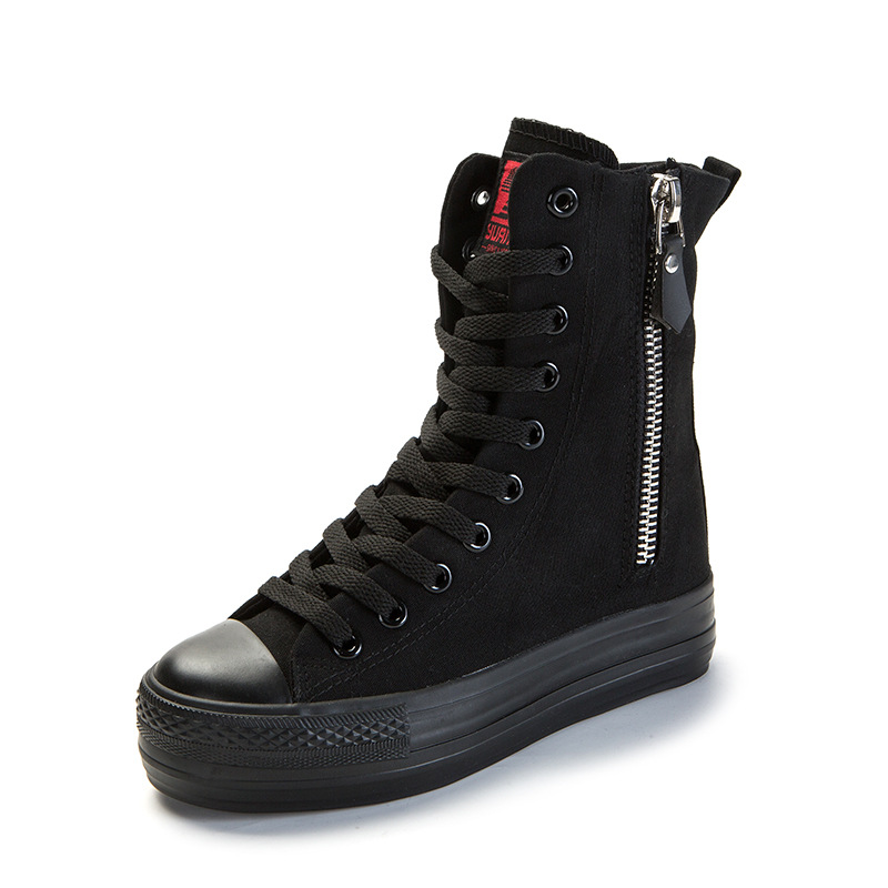 Women'S Fashion Korea - Damenschuhe, neue High-Top-Segeltuch-Sneaker mit seitlichem Reißverschluss,