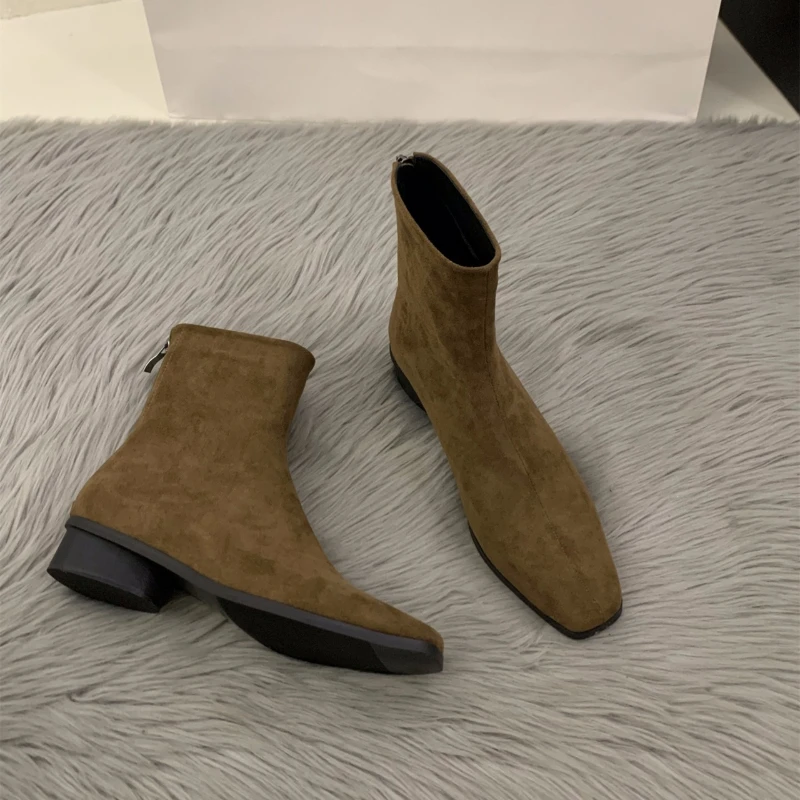 Women'S Fashion Korea - Pfirsichfarbener Nude-Stiefel mit Reißverschluss hinten 2025,