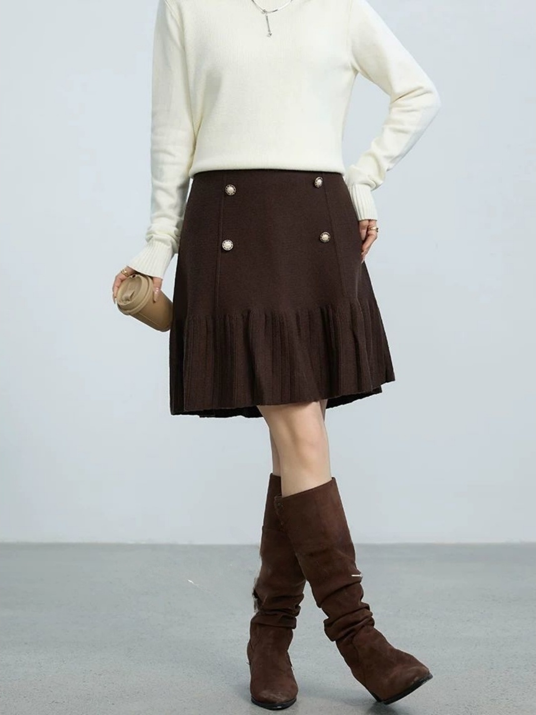 Women Fashion Over The Years - Plus-Size A-Linien-Rock mit hoher Taille, plissiertem