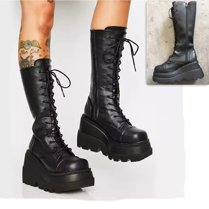 Damen-Plateaustiefel Punk Halb – Women'S Fashion Knee High Boots Bewertung und Preis