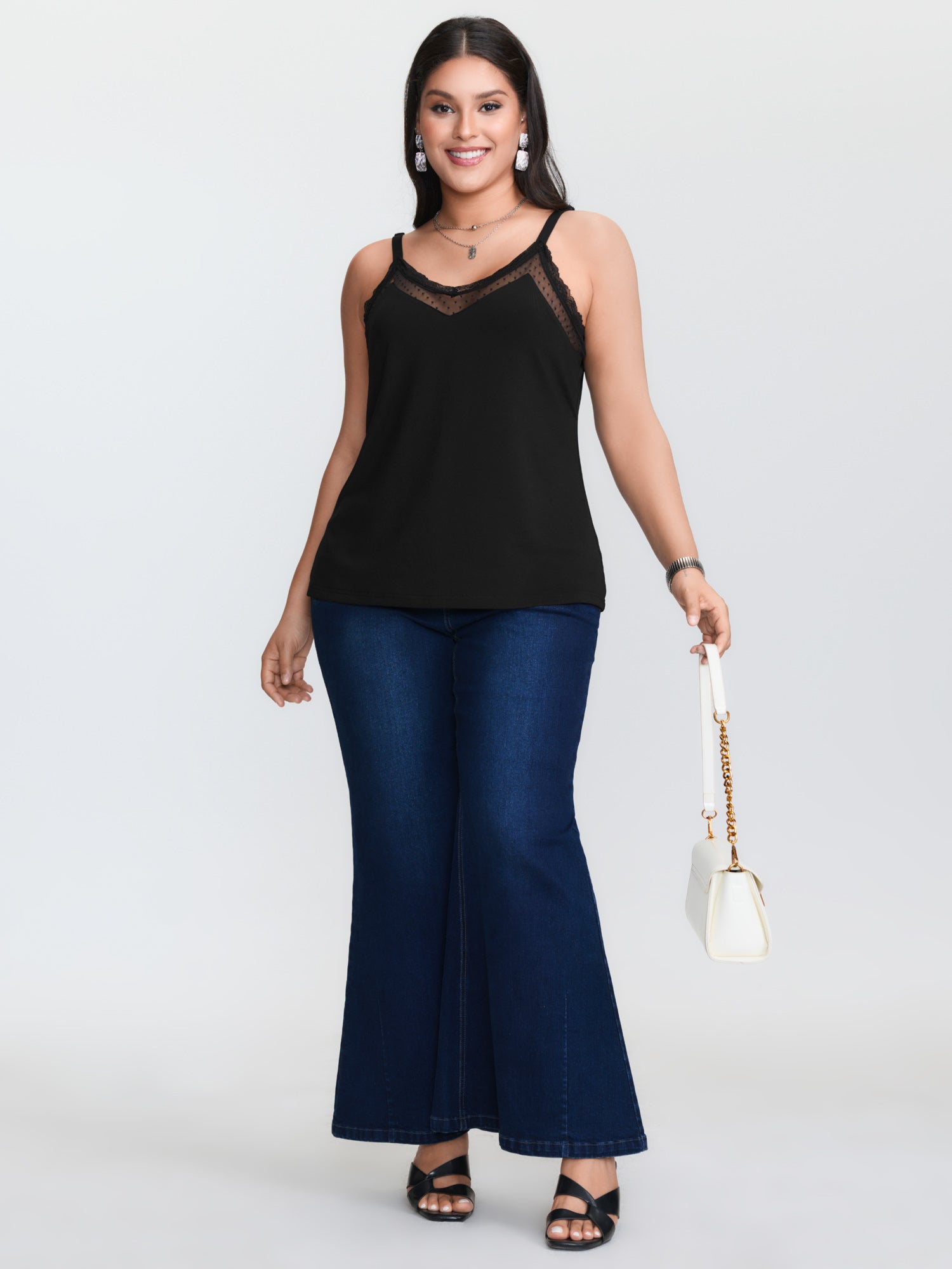 Schwarzes, gestricktes Tanktop – Lace Trim Cami Bewertung und Preis